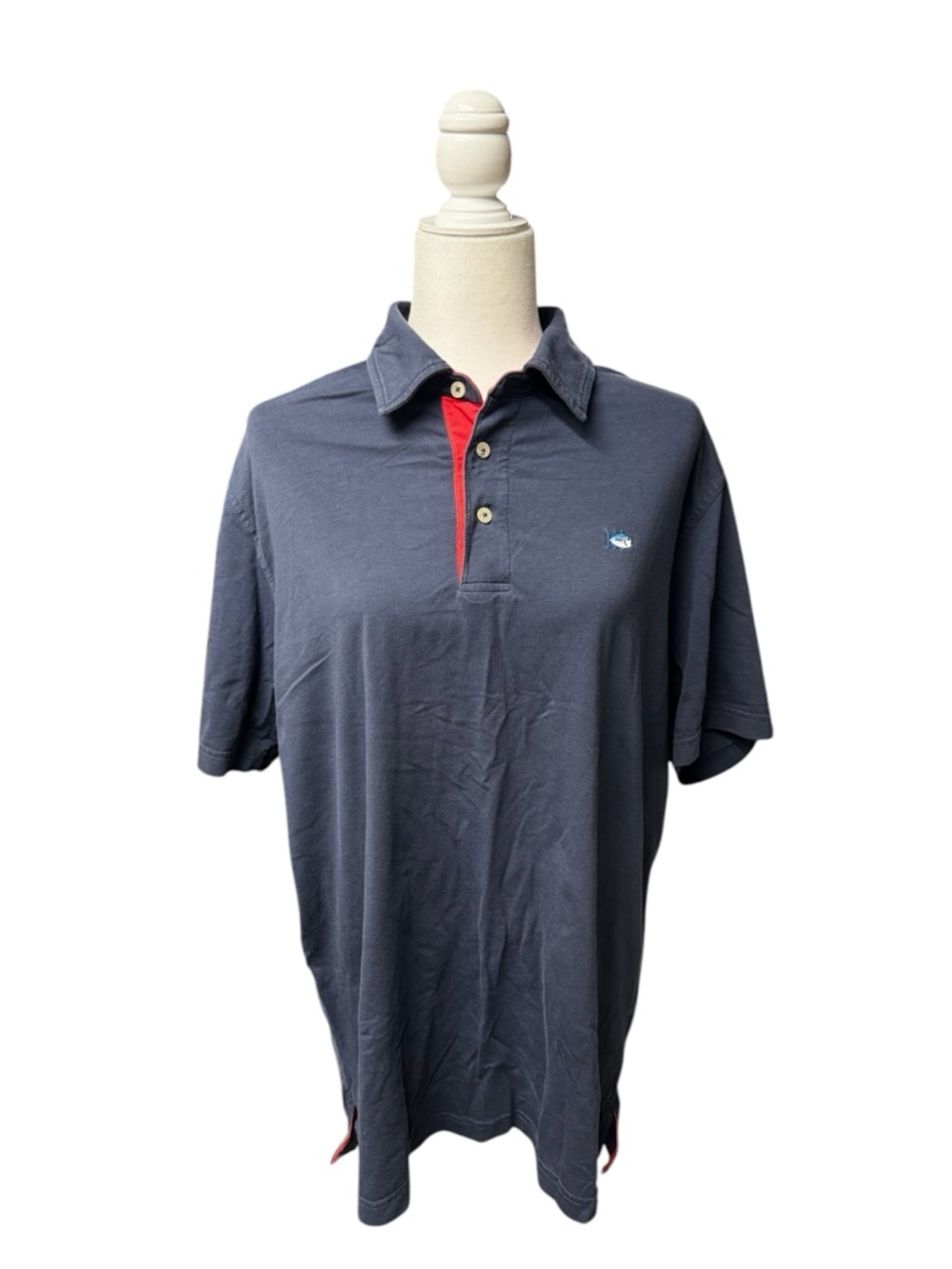 Southern Tide Men's M Navy Polo Shirt coral Placket Pima cotton blend preppy